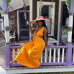 Zara Orange A-line Maxi cut out dress